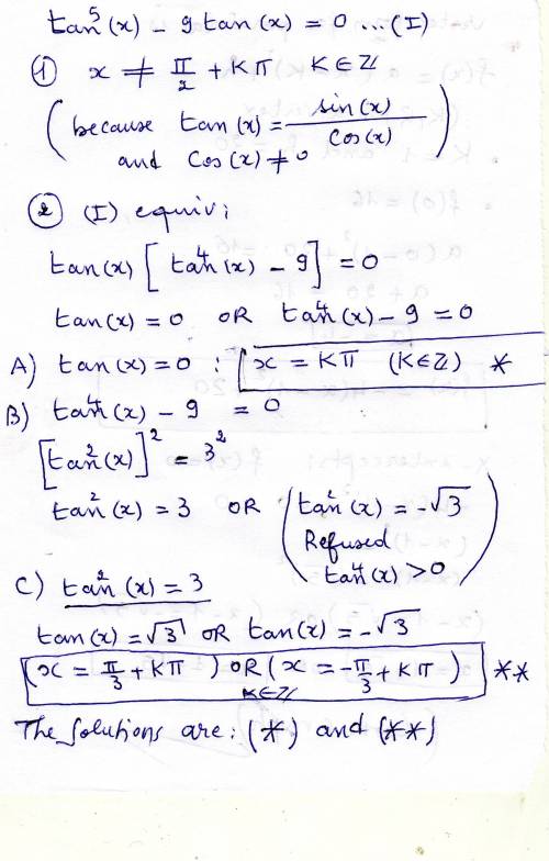 Find all solutions of tan^5x -9tanx