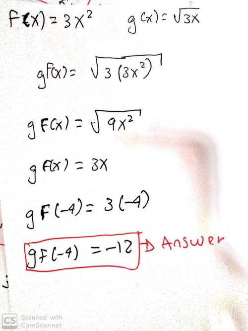If f(x) = 3x2 and g(x)=√(3x), what is g(f(-