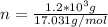 n =  \frac{1.2*10^3 g}{17.031 g/mol}
