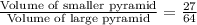 \frac{\text{Volume of smaller pyramid}}{\text{Volume of large pyramid}}=\frac{27}{64}