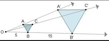The perimeter of triangle abc is 13 cm. it was dilated to create triangle a'b'c'.