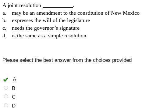 Ajoint resolution  a. may be an amendment to the constitution of new mexico b. expresses the will of
