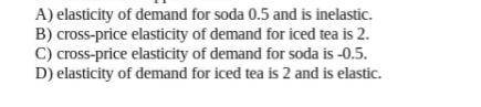 10 percent increase in the price of soda leads to a 20 percent increase in the quantity of iced tea