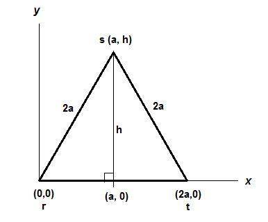 In equilateral triangle rst, r has coordinates (0, 0) and t has coordinates of (2a, 0). find the coo