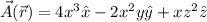 \vec A (\vec r) =4x^3 \hat{x}-2x^2y \hat y+xz^2 \hat z