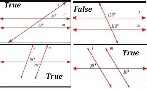 For the following figure, can you conclude that l | | m?  select true or false.