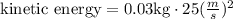 \text{kinetic energy}=0.03\text{kg}\cdot 25(\frac{m}{s})^2