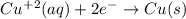 Cu^+^2(aq)+2e^-\rightarrow Cu(s)