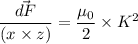 \dfrac{\vec{dF}}{ (x \times z)} =\dfrac{\mu_0}{2}\times K^2