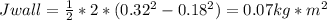 Jwall = \frac{1}{2} * 2 * (0.32^2 - 0.18^2) = 0.07 kg * m^2