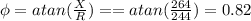 \phi = atan(\frac{X}{R}) =  = atan(\frac{264}{244}) = 0.82