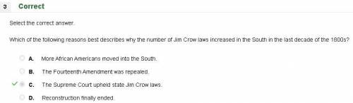 Which of the following reasons best describes why the number of jim crow laws increased in the south