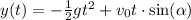 y(t)=-\frac12gt^2+v_0t\cdot\sin(\alpha)