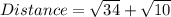 Distance=\sqrt{34}+\sqrt{10}