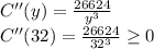 C''(y)=\frac{26624}{y^{3} }\\C''(32)=\frac{26624}{32^{3} }\geq 0