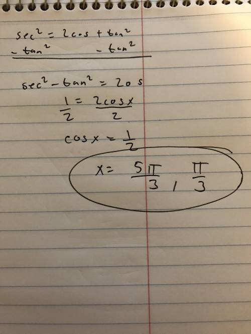 Solving trigonometry equations sec^2=2cos+tan^2