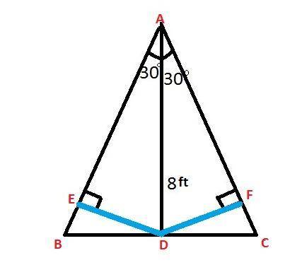 In δabc, m∠cab = 60° and ad is angle bisector with d∈ bc and ad = 8 ft. find the distances from d to