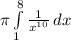 \pi \int\limits^8_1 {\frac{1}{x^{10}}} \, dx