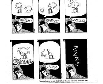 What is joaquã­n salvador lavado's pen name?  what is mafalda like?  where is mafalda in panel 1?  w