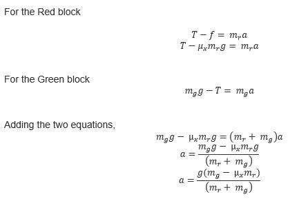 Find an expression for the acceleration a of the red block after it is released. use mr for the mass