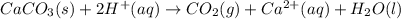 CaCO_3(s)+2H^+(aq)\rightarrow CO_2(g)+Ca^{2+}(aq)+H_2O(l)