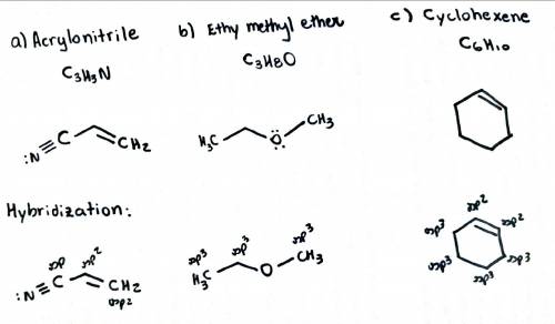 Draw the structures for the following molecules (show all lone pairs): a) acrylonitrile, c3h3n, whic