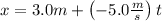 x=3.0 m+\left(-5.0 \frac{m}{s}\right) t