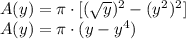 A(y)=\pi\cdot [(\sqrt{y} )^2-(y^2)^2]\\A(y)=\pi\cdot (y-y^4)