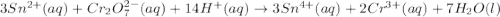 3Sn^{2+}(aq)+Cr_{2}O_{7}^{2-}(aq)+14H^{+}(aq)\rightarrow 3Sn^{4+}(aq)+2Cr^{3+}(aq)+7H_{2}O(l)