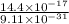 \frac{14.4\times10^{-17}}{9.11\times10^{-31}}