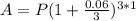 A = P(1 + \frac{0.06}{3})^{3*1}