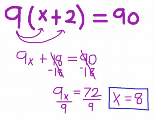 Correct first step to solving the equation 9(x+2)=90