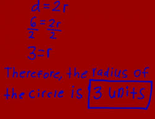 The diameter of a circle is  6units. what is the radius of the circle?