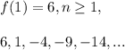 f(1)=6,n\geq1,\\\\6,1,-4,-9,-14,...