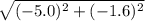 \sqrt{(-5.0)^{2}+(-1.6)^{2} }