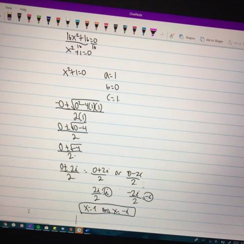 Use the quadratic formula to solve the equation 16x² + 16 = 0.