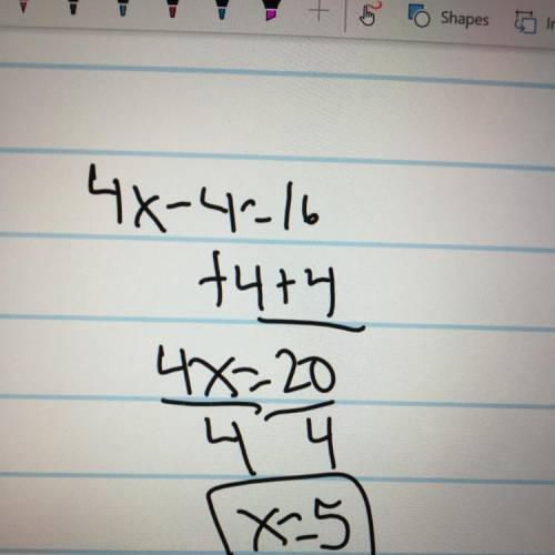 Which of the following is the solution to the equation 16 equals 4x - 4