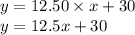 y = 12.50\times x + 30\\y = 12.5x + 30