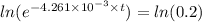 ln(e^{-4.261\times 10^{-3}\times t})=ln(0.2)