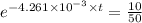 e^{-4.261\times 10^{-3}\times t}=\frac{10}{50}