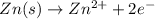 Zn(s)\rightarrow Zn^{2+}+2e^-