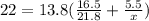 22=13.8(\frac{16.5}{21.8}+\frac{5.5}{x})