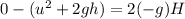 0 - (u^2 + 2gh) = 2(-g)H
