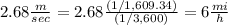 2.68\frac{m}{sec}=2.68\frac{(1/1,609.34)}{(1/3,600)}=6\frac{mi}{h}
