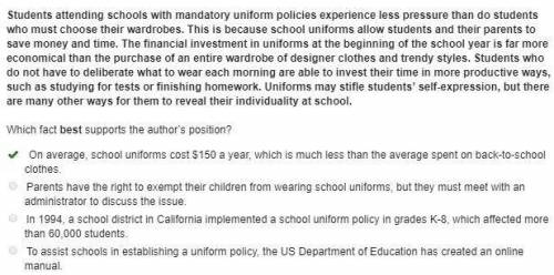 Pls  me ; )  read the paragraph. students attending schools with mandatory uniform policies experien