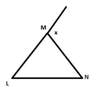 If the measure of an exterior angle drawn at vertex m oftriangle lmn is x, then measurements of angl