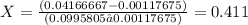 X =\frac{(0.04166667- 0.00117675)}{ (0.0995805 – 0.00117675)} = 0.411
