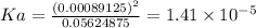 Ka = \frac{(0.00089125)^2}{0.05624875} = 1.41 \times 10^{-5}