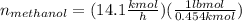 n_{methanol} = (14.1\frac{kmol}{h})(\frac{1 lbmol}{0.454 kmol} )