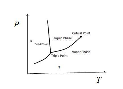 Draw the pressure - temperature diagram showing the liquid and vapor phases, along with the saturati